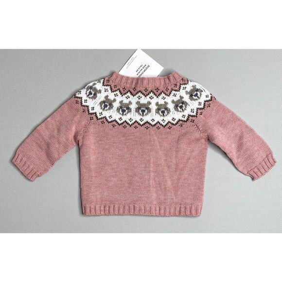 NWT Paloma de la O Pink Fair Isle Bears Cardigan Sweater Girls 6 Mo - Picture 3 of 5